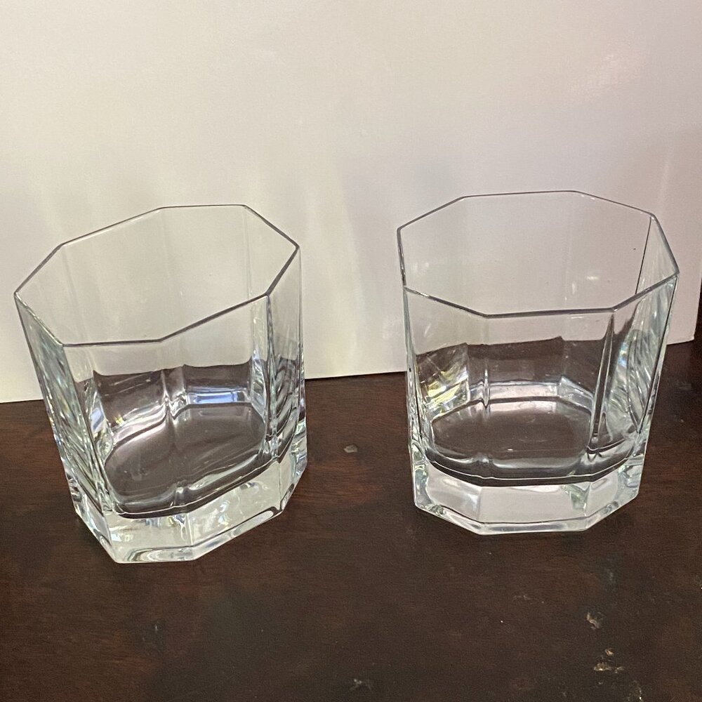 Octagonal oblong cocktail Glasses vintage lowball whiskey clear glasses set of 2